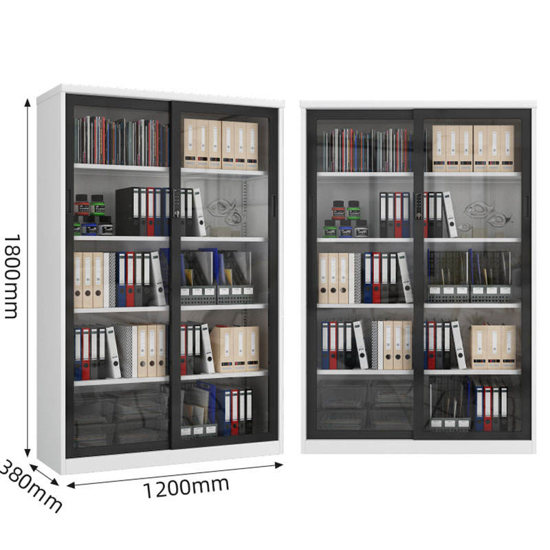 Manufactory 1800*1200*400 Slide Glass Door Lockable Metal Shelf Steel Storage Book