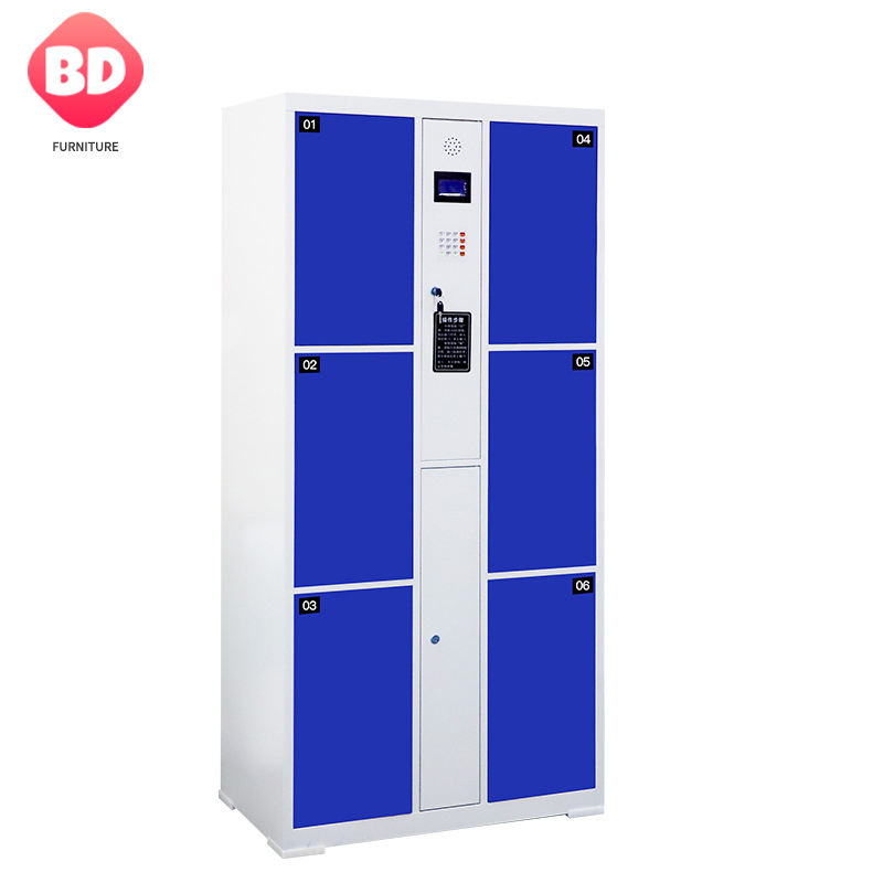 6 door metal electronic smart digital fingerprint locker, intelligent parcel delivery cabinet, safe storage staff locker