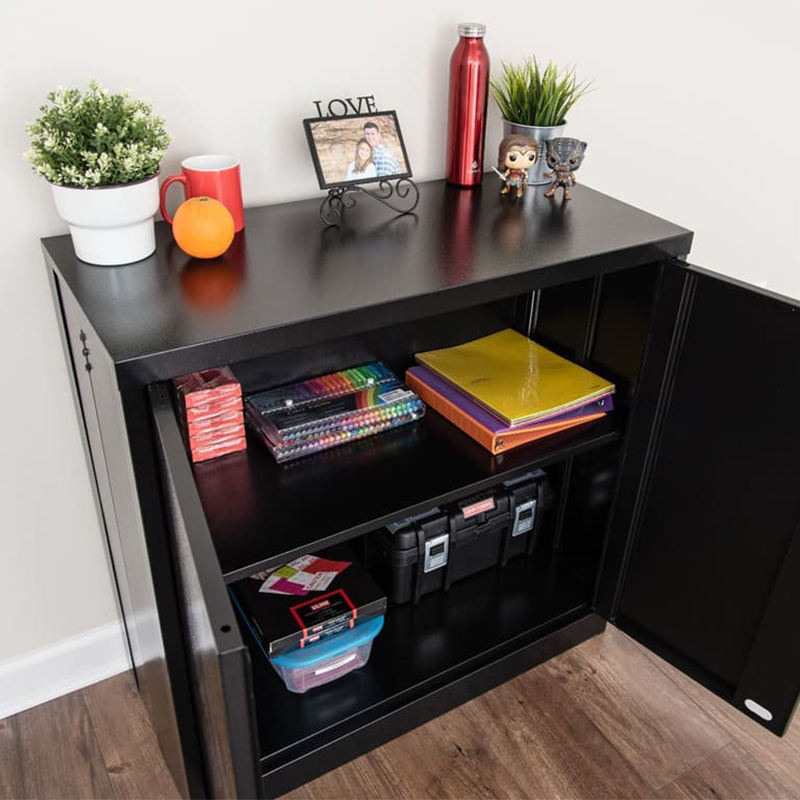 Folding 2 shelf metal storage cabinet with wheels, large space foldable cupboard cabinet for home office small archive cabinet