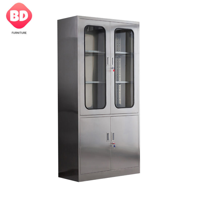 glass doors stainless steel file cabinet for office and workshop