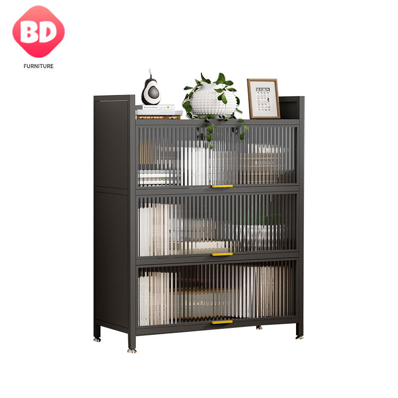 High quality, favorable price three doors and four floors metal bookshelf suitable for office and school living rooms.