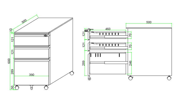 3-drawer mobile file cabinet vertical mobile pedestal cupboard small mobile storage cabinet