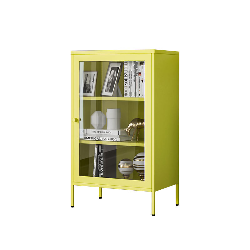Modern Fashion Metal Home Glass Door Bookcase Living Room Balcony Storage Cabinet with Standing Feet