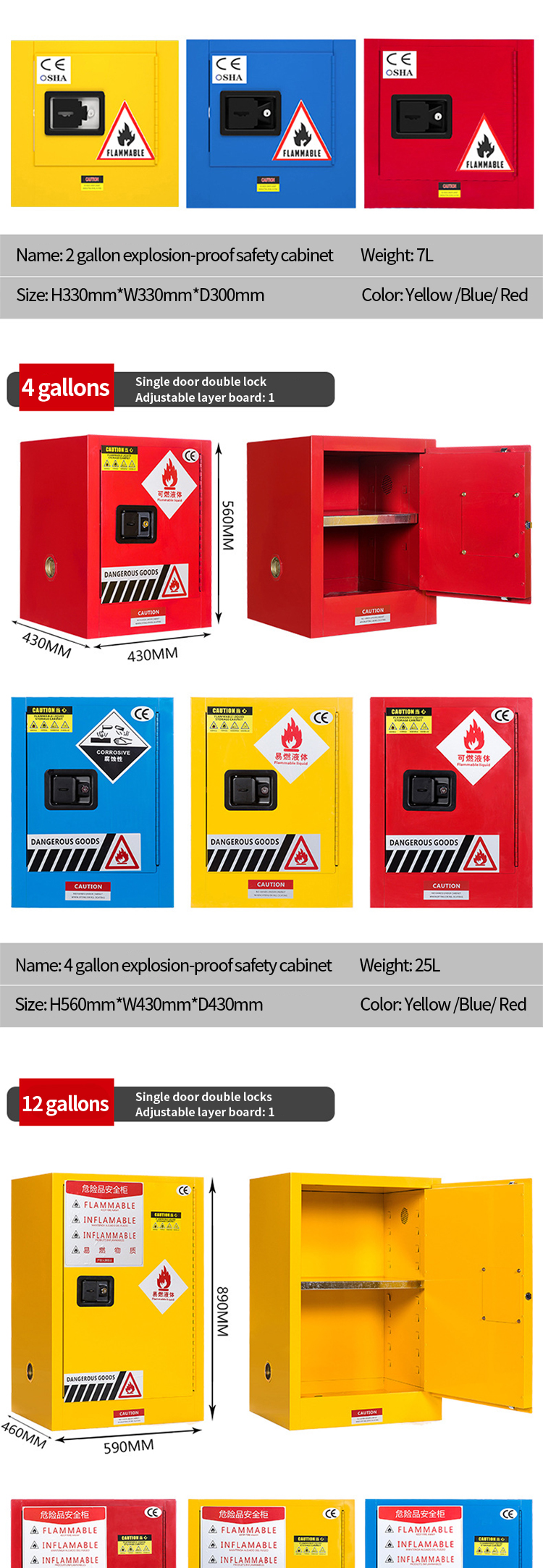 Industrial Explosion Proof Flammable Steel Safety Chemical Storage Cabinet Of Toxic Chemicals With Lock .