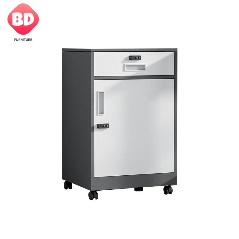 Discounted modern style office filing cabinet with one door and one drawer with wheels that can rotate freely