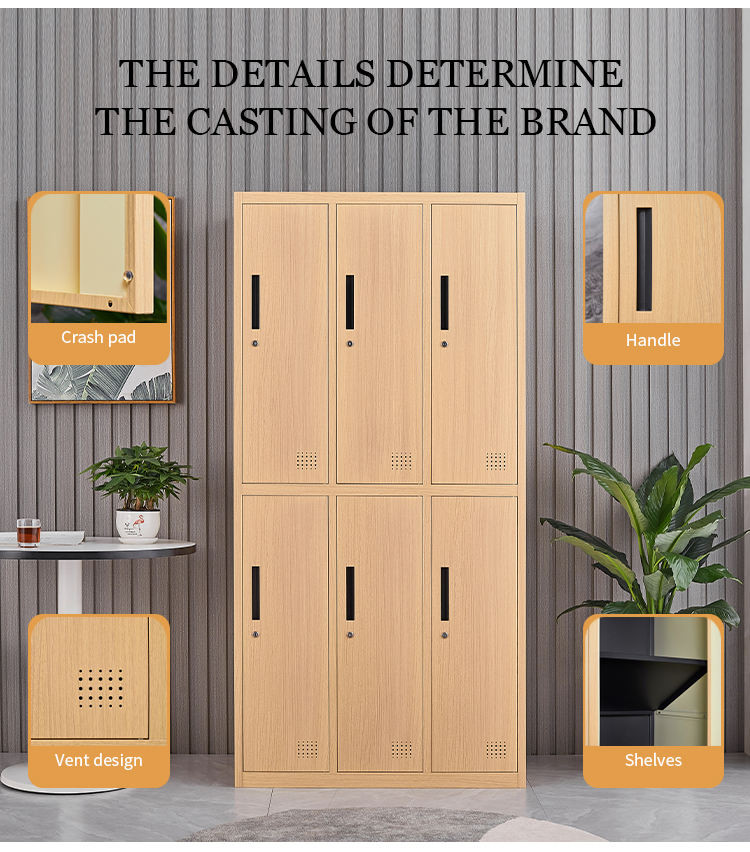 Factory Price Bedroom Wall Wardrobe Design Clothe 6 Door Wood Grain Locker Cabinet cheap metal wardrobe