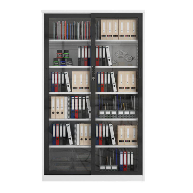 Manufactory 2000*1200*400 Slide Glass Door Lockable Metal Shelf Steel Storage Book