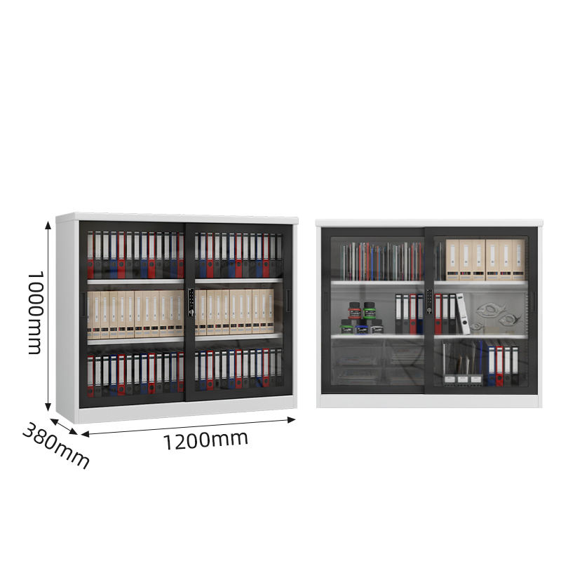 Manufactory 1000*1200*400 Slide Glass Door Lockable Metal Shelf Steel Storage Book