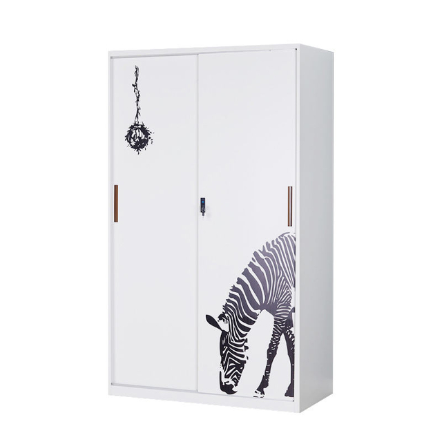 low price two door locker various patterns sliding door printed cabinet Metal lockers in various styles