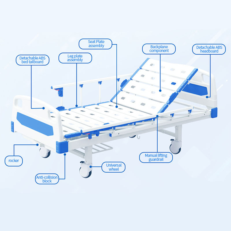 one crank one function manual hospital bed ABS bedside and bedside stainless steel mutual rails for patient care with option