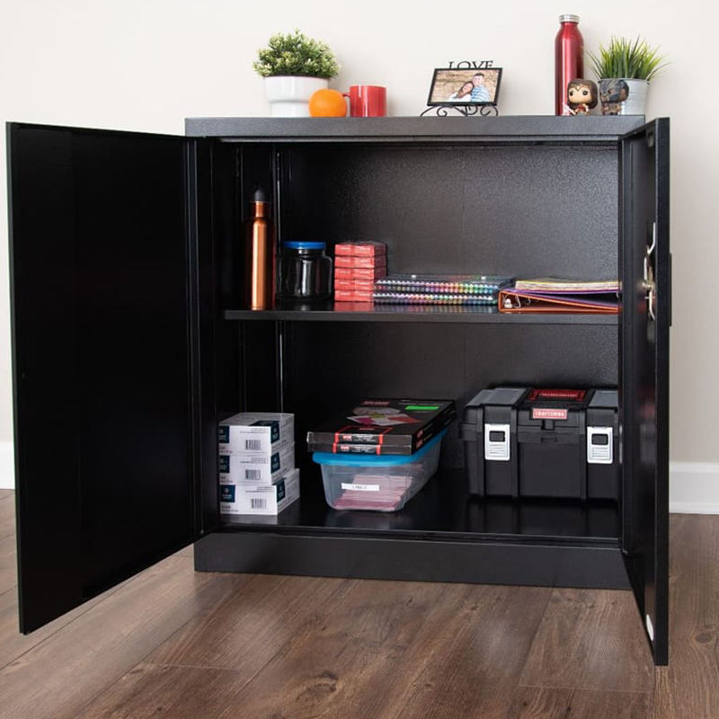 Folding 2 shelf metal storage cabinet with wheels, large space foldable cupboard cabinet for home office small archive cabinet