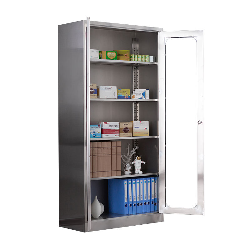 glass doors stainless steel file cabinet for office and workshop