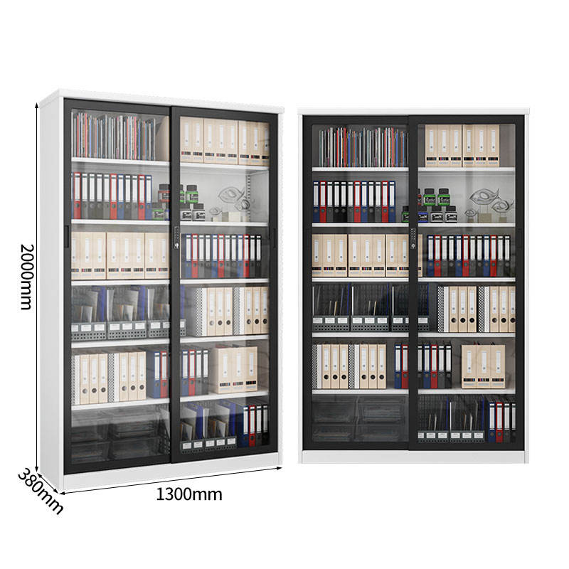 Manufactory 2000*1300*400 Slide Glass Door Lockable Metal Shelf Steel Storage Book