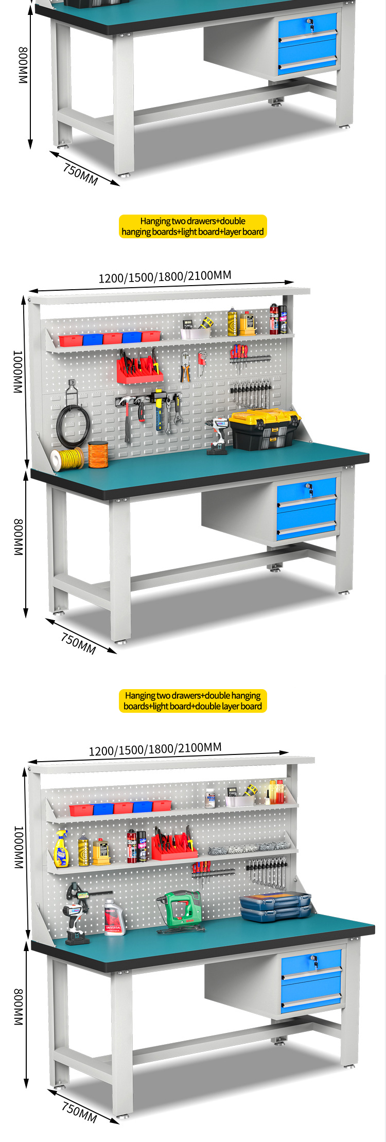Workbench dimensions and styles.