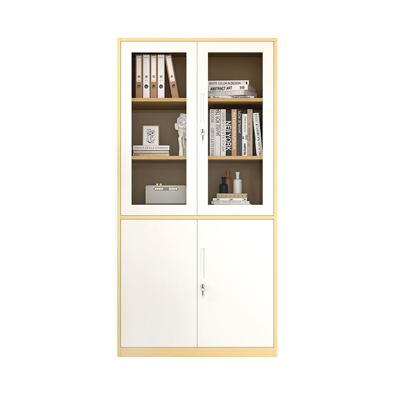 China Factory Vertical Metal Storage Wood Grain Cabinet Glass Doors Large Filing Cabinets for Hospital Office
