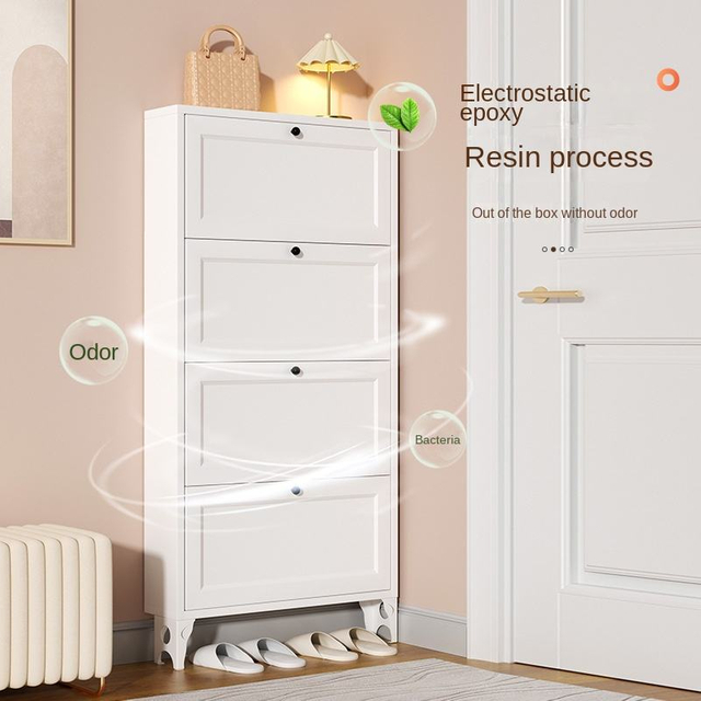 Factory Direct Sales Rattan Shoe Cabinet with 2 / 3 / 4 Flip Drawers Metal Door Narrow Shoe Storage Cabinet for Entryway