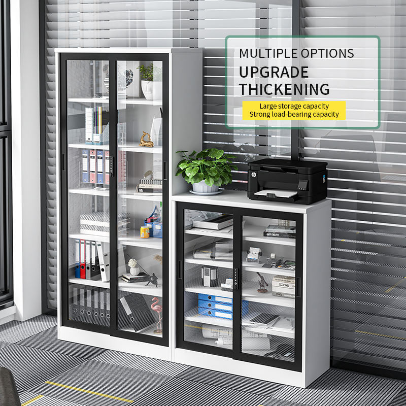 2 Doors metal environmental file storage cabinet, adjustable steel file cabinet with glass door, sliding design document cabinet