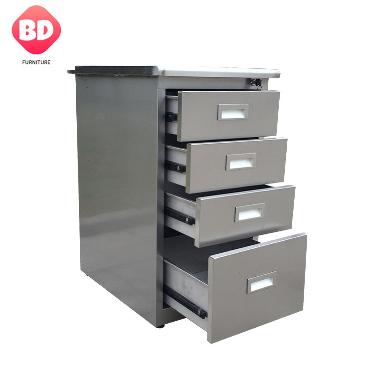 Modern stainless steel office cabinet with 4 drawers, high quality underdesk steel cabinet, non-slip metal steel cupboard