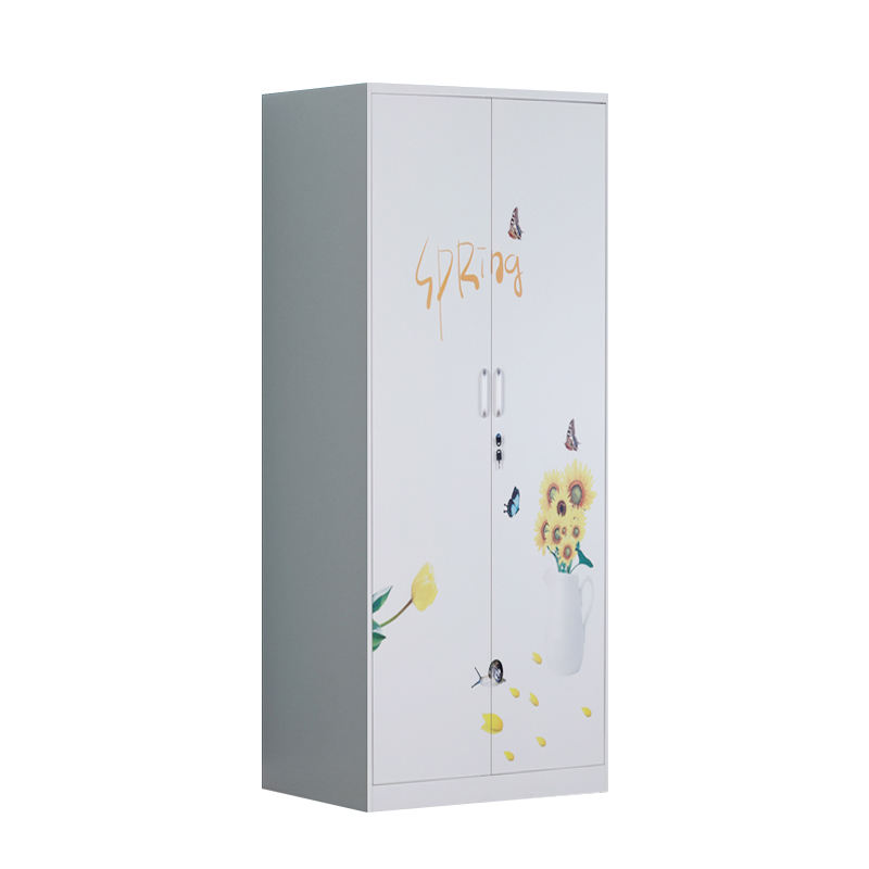 Double-door white printed cabinet bedroom high-value wardrobe