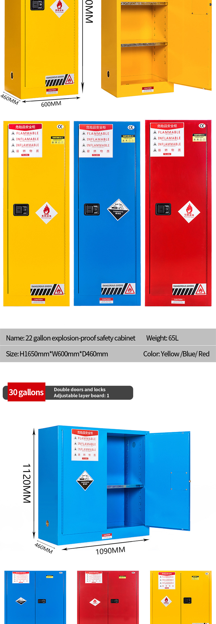 Industrial Explosion Proof Flammable Steel Safety Chemical Storage Cabinet Of Toxic Chemicals With Lock .