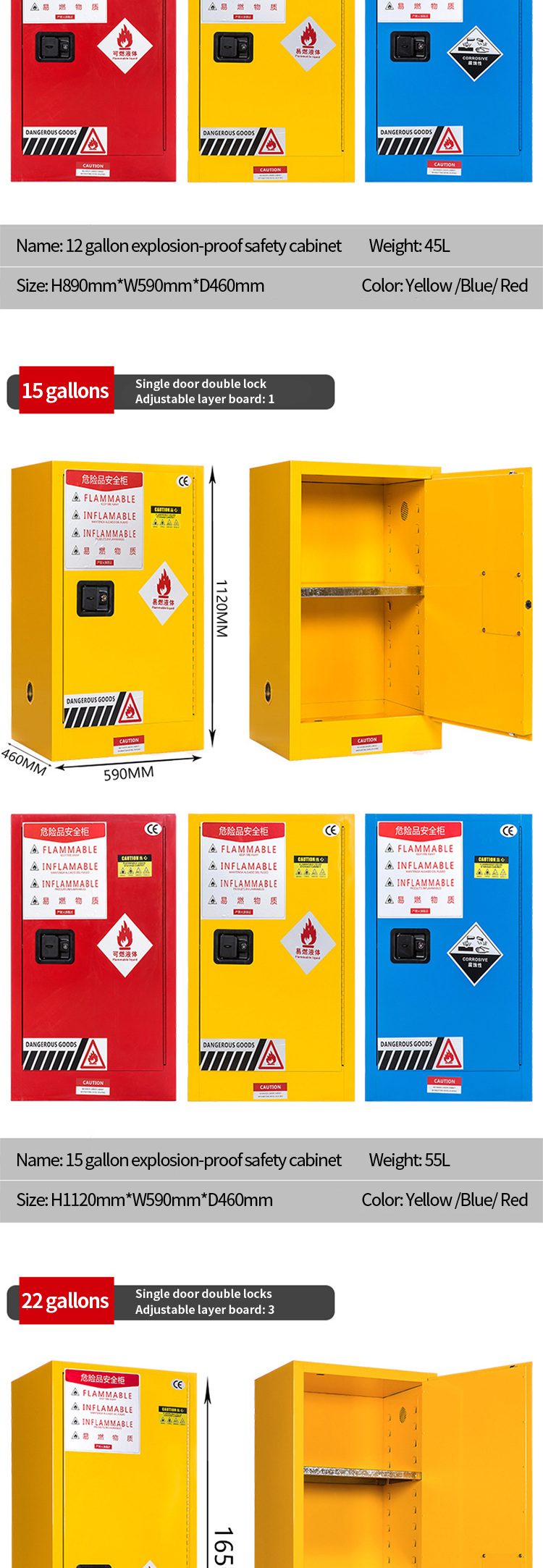 Industrial Explosion Proof Flammable Steel Safety Chemical Storage Cabinet Of Toxic Chemicals With Lock .