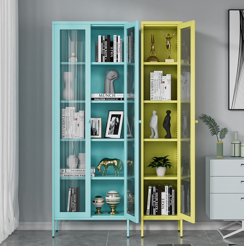 Hot Selling Home High Foot Metal Bookcase Single 2 Doors Cabinet Steel Storage Cabinet