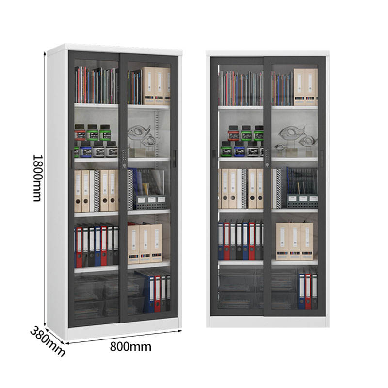 Manufactory 1800*800*400 Slide Glass Door Lockable Metal Shelf Steel Storage Book