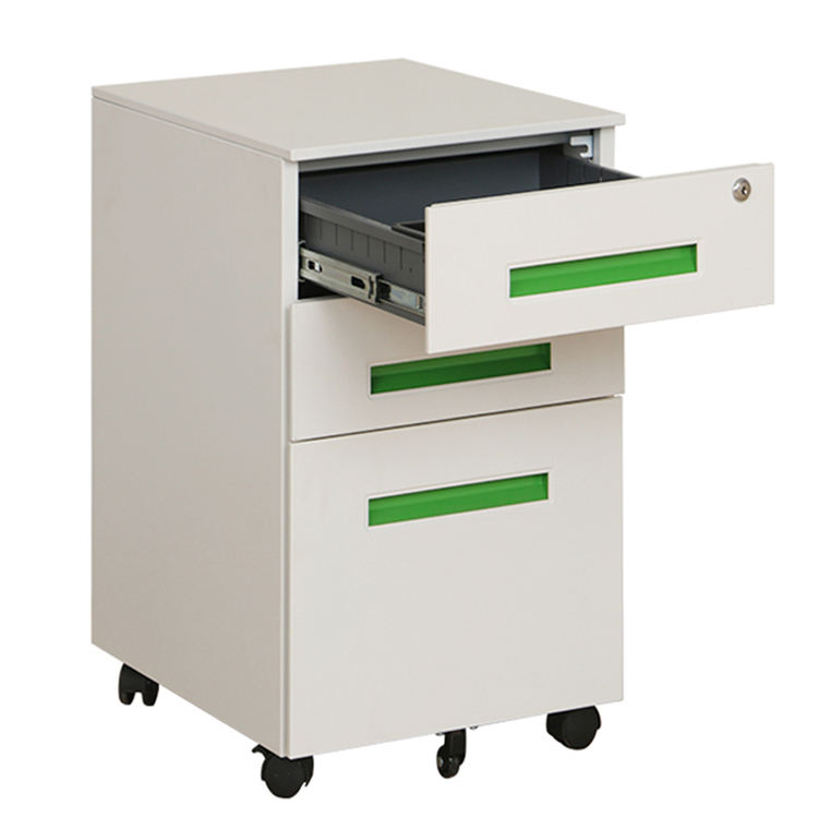 Vertical 3 drawer fireproof metal storage steel mobile pedestal cabinet with and wheels