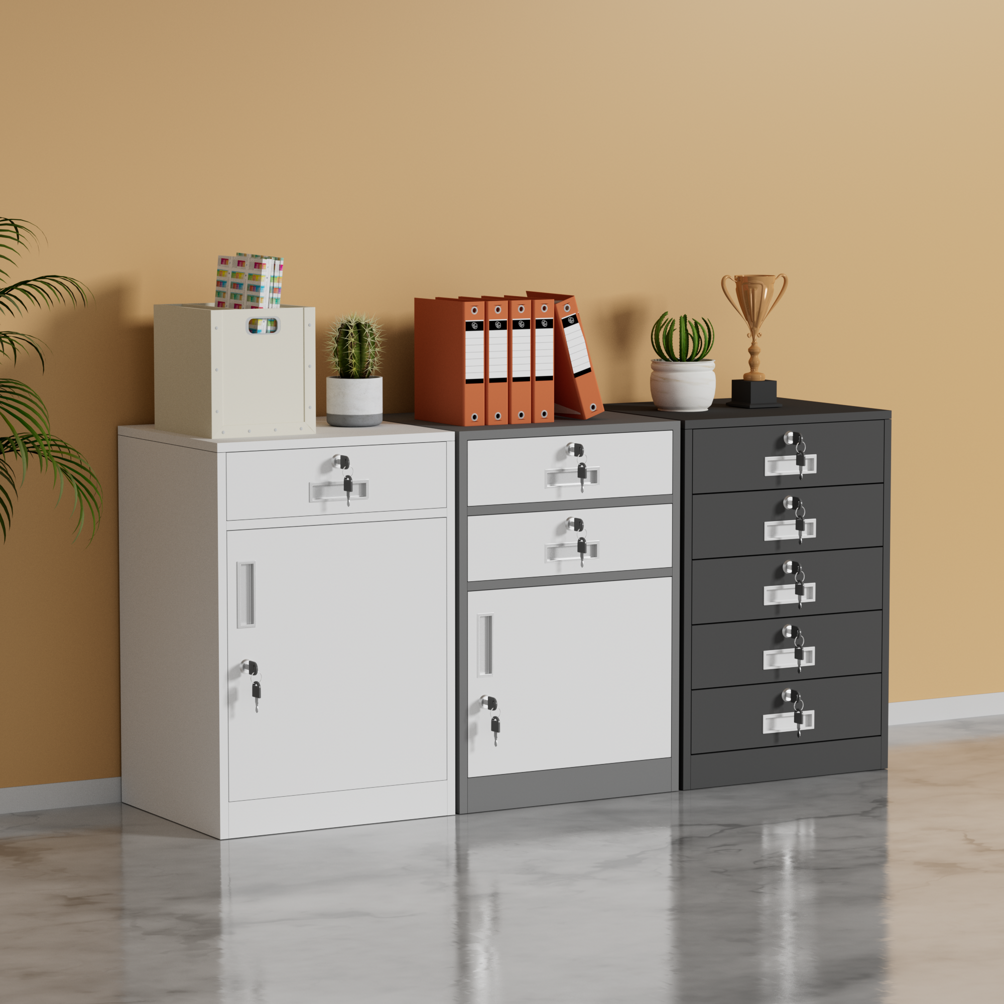 Factory direct high-looking multiple colors office cabinet with one drawer for office and school