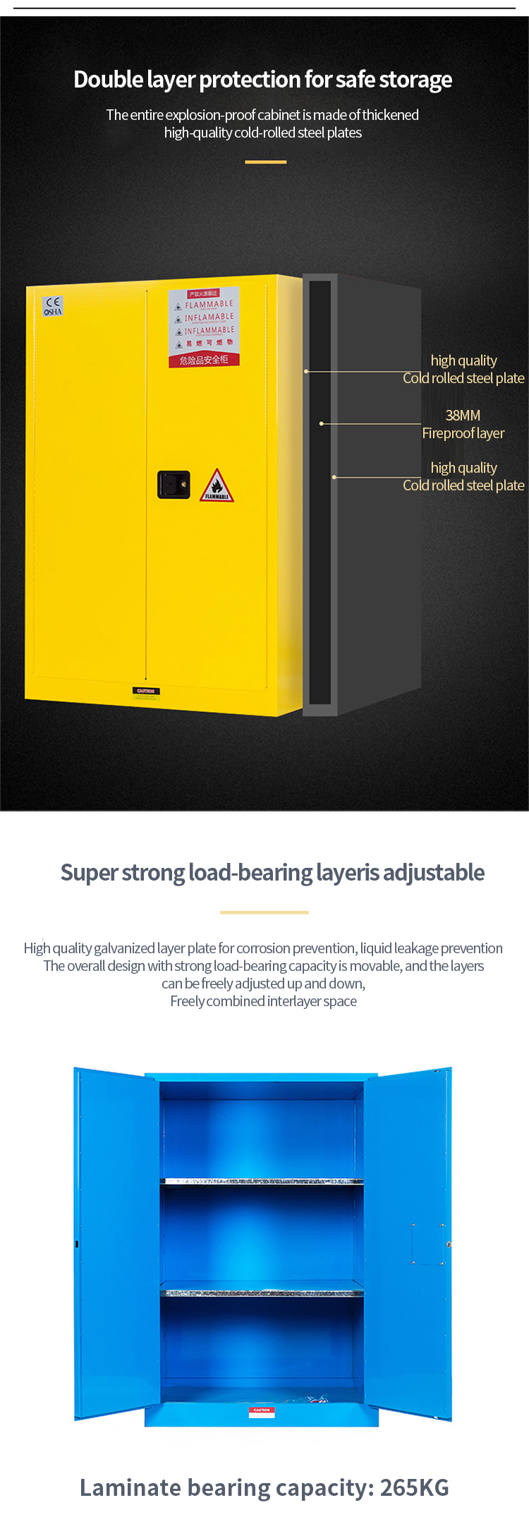 Industrial Explosion Proof Flammable Steel Safety Chemical Storage Cabinet Of Toxic Chemicals With Lock .