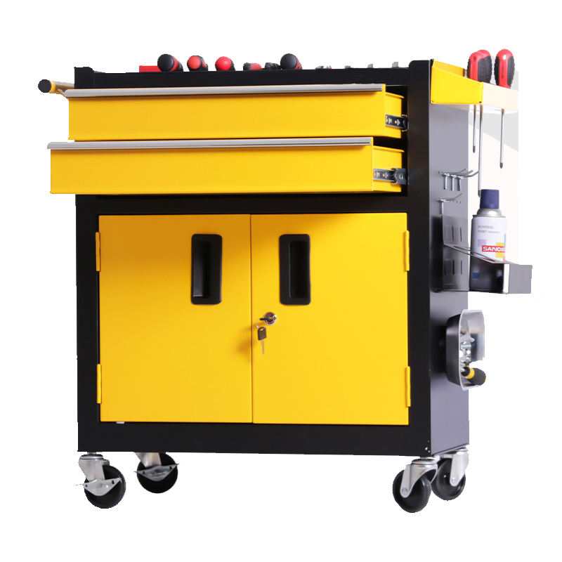 2 Drawers and 2 Doors Mobile Tool Cabinet Tin Tool Car Rolling Metal Trolley Multi-function Cart