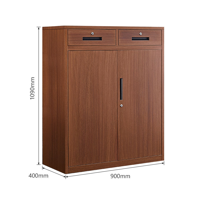 Modern design wood like color metal filing cabinet with 2 drawers and shelves adjustable steel office storage cupboard