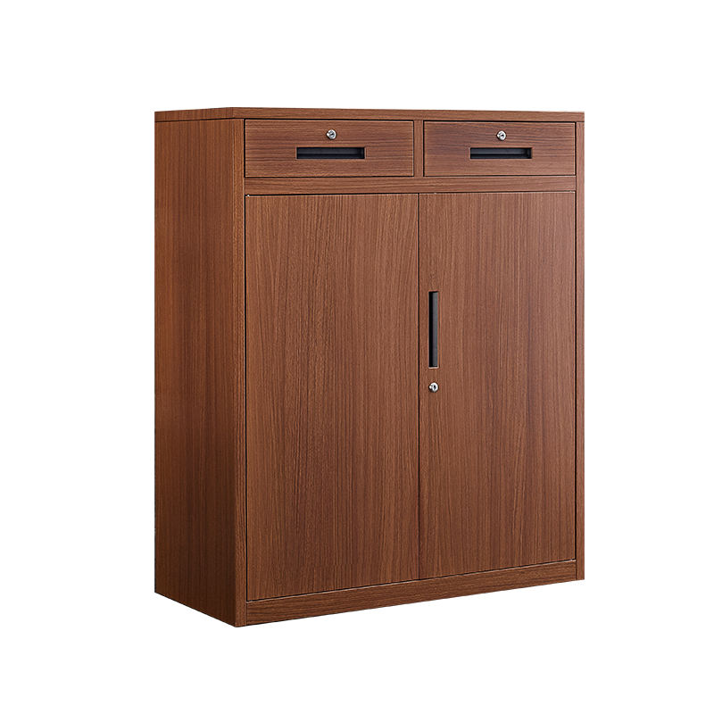 Modern design wood like color metal filing cabinet with 2 drawers and shelves adjustable steel office storage cupboard