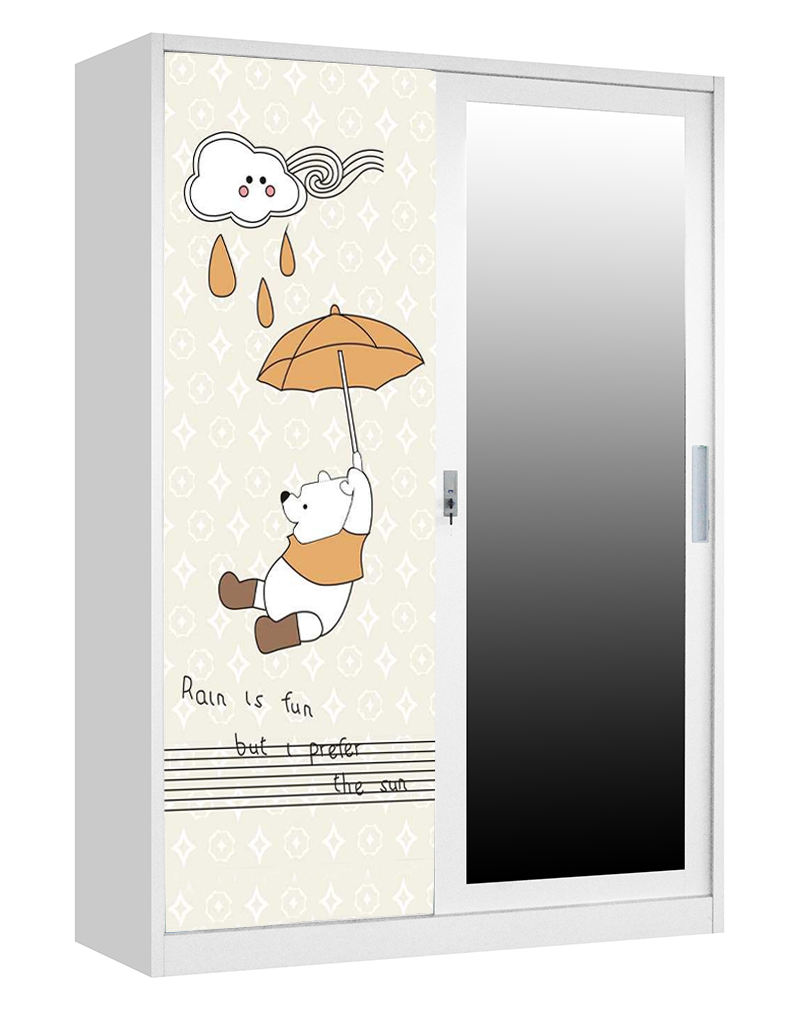 Wholesale Price Sliding Door Detachable Steel Design Printed Pattern Metal Wardrobe clothes cabinet