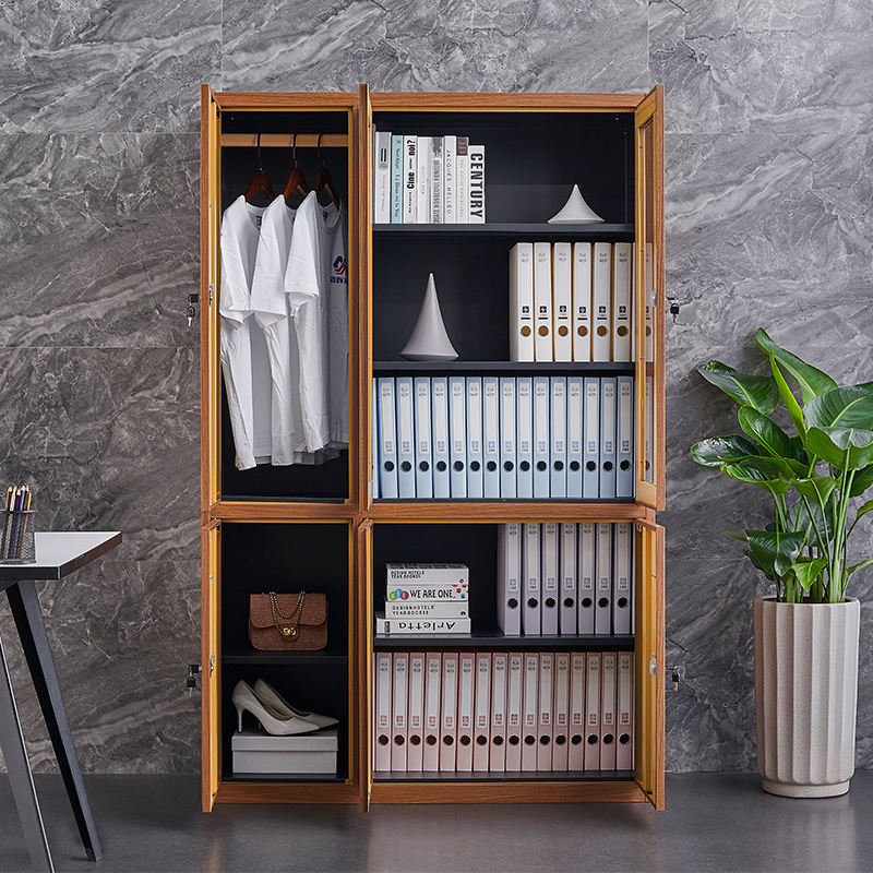 Modern storage custom steel cabinet metal office wood grain transfer printing filing furniture bookcase