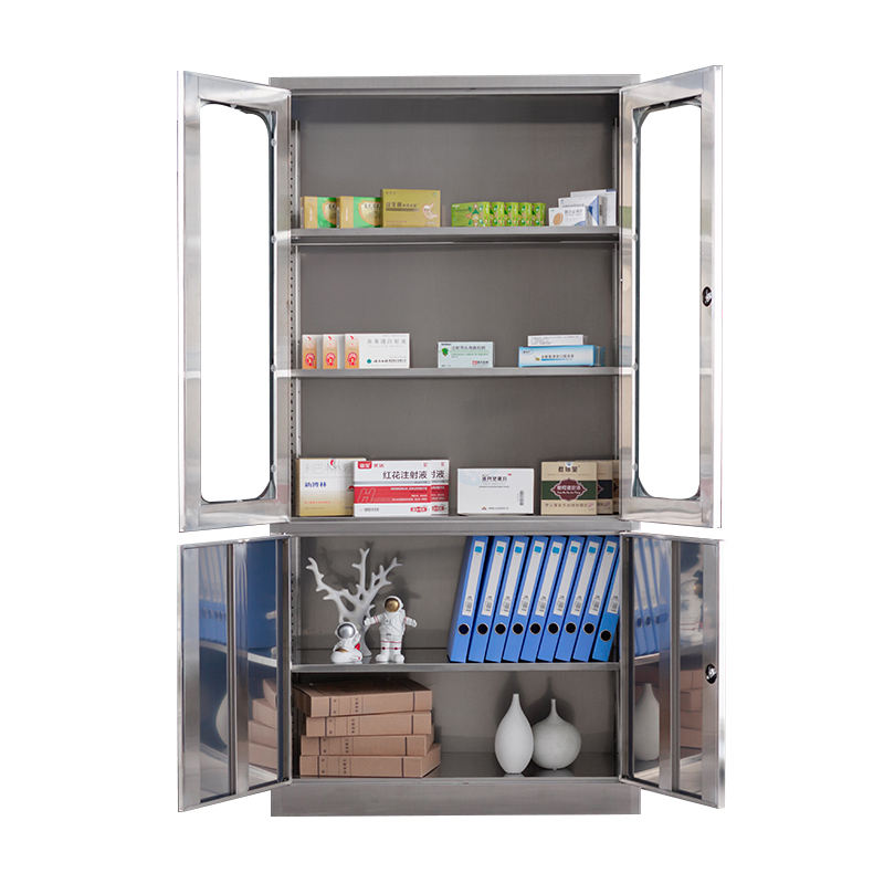 glass door stainless steel file storage cabinet for office and workshop
