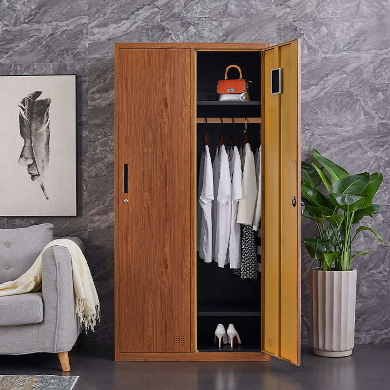 Hot sale 2 doors steel storage locker cabinet Factory printing reinforced transfer Wood Grain wardrobe