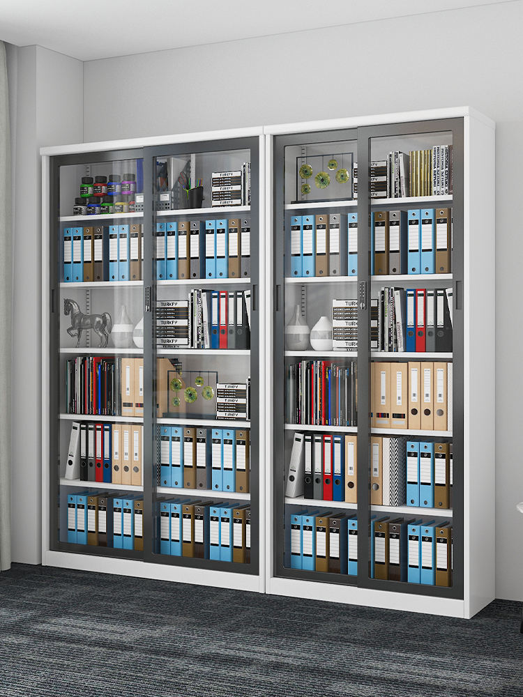 Manufactory 2000*1000*400 Slide Glass Door Lockable Metal Shelf Steel Storage Book