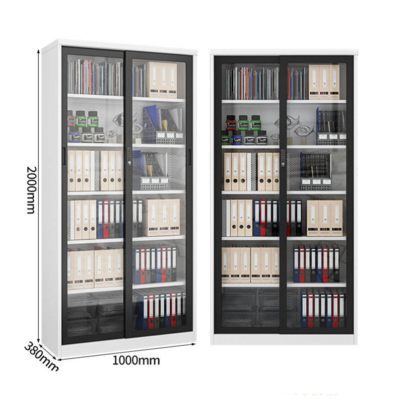 Manufactory 2000*1000*400 Slide Glass Door Lockable Metal Shelf Steel Storage Book