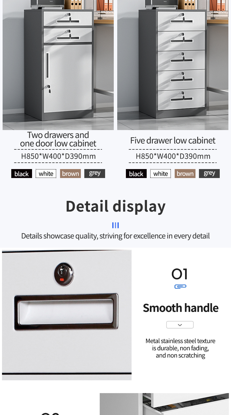 Detail of smooth handle on cabinet.
