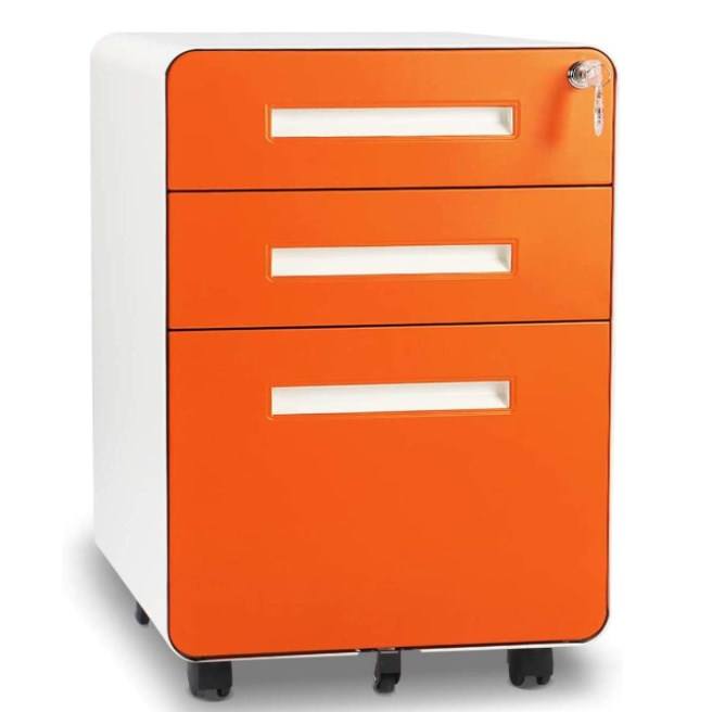 Office Equipment round steel 3 drawer mobile pedestal file Mobile storage cabinet with wheels