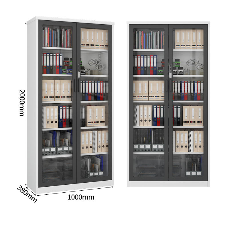 Manufactory 2000*1000*400 Glass Door Metal Shelf Steel Storage Book