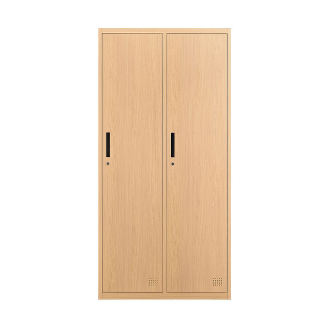 Hot sale Space Saving 2 doors metal sports beach wardrobe locker Wood Like Cabinet