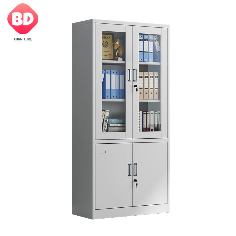 2 door filing cabinet cupboard with glass, commercial metal cabinet for office