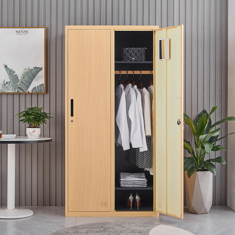 Hot sale Space Saving 2 doors metal sports beach wardrobe locker Wood Like Cabinet