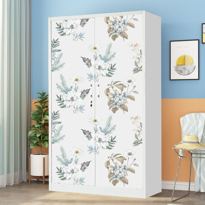 Wholesale Price Sliding Door Detachable Steel Design Printed Pattern Metal Wardrobe clothes cabinet