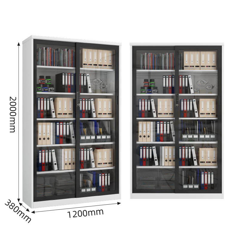 Manufactory 2000*1200*400 Slide Glass Door Lockable Metal Shelf Steel Storage Book
