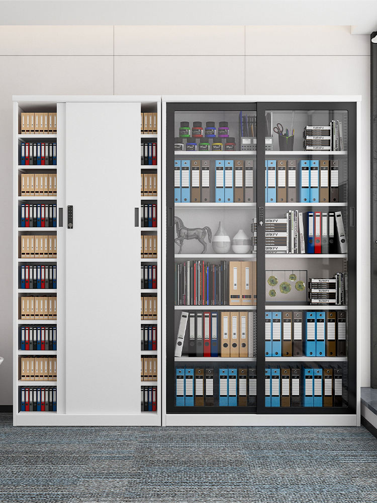 Manufactory 2000*1200*400 Slide Glass Door Lockable Metal Shelf Steel Storage Book
