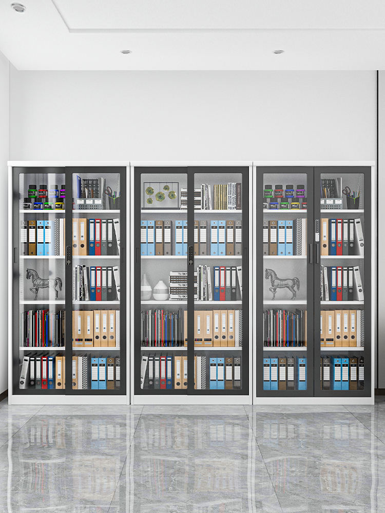 Manufactory 2000*1000*400 Slide Glass Door Lockable Metal Shelf Steel Storage Book