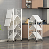 5 tier metal foldable storage rack with wheels, metal shelf organizer display rack for balcony kitchen, slim storage rack